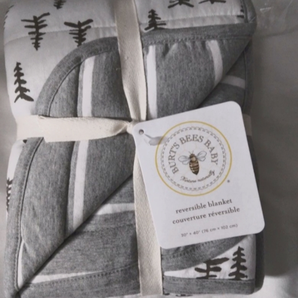 Burt's Bees Baby Blanket Gray/White